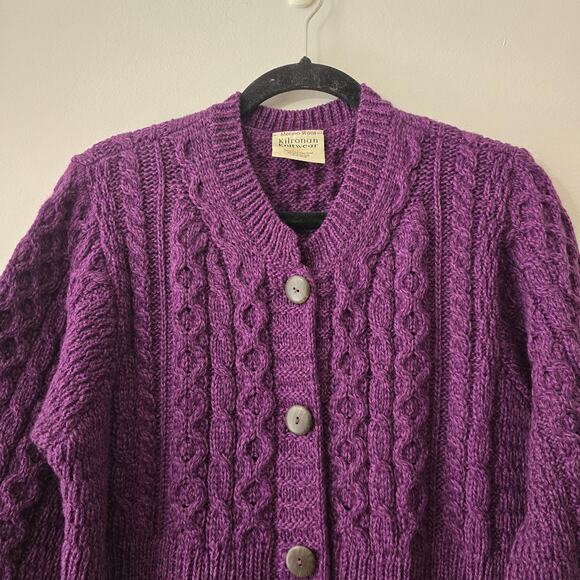 Kilronan Wear 100% Merino Wool Sweater Cardigan Purple Size L Large - Picture 2 of 11
